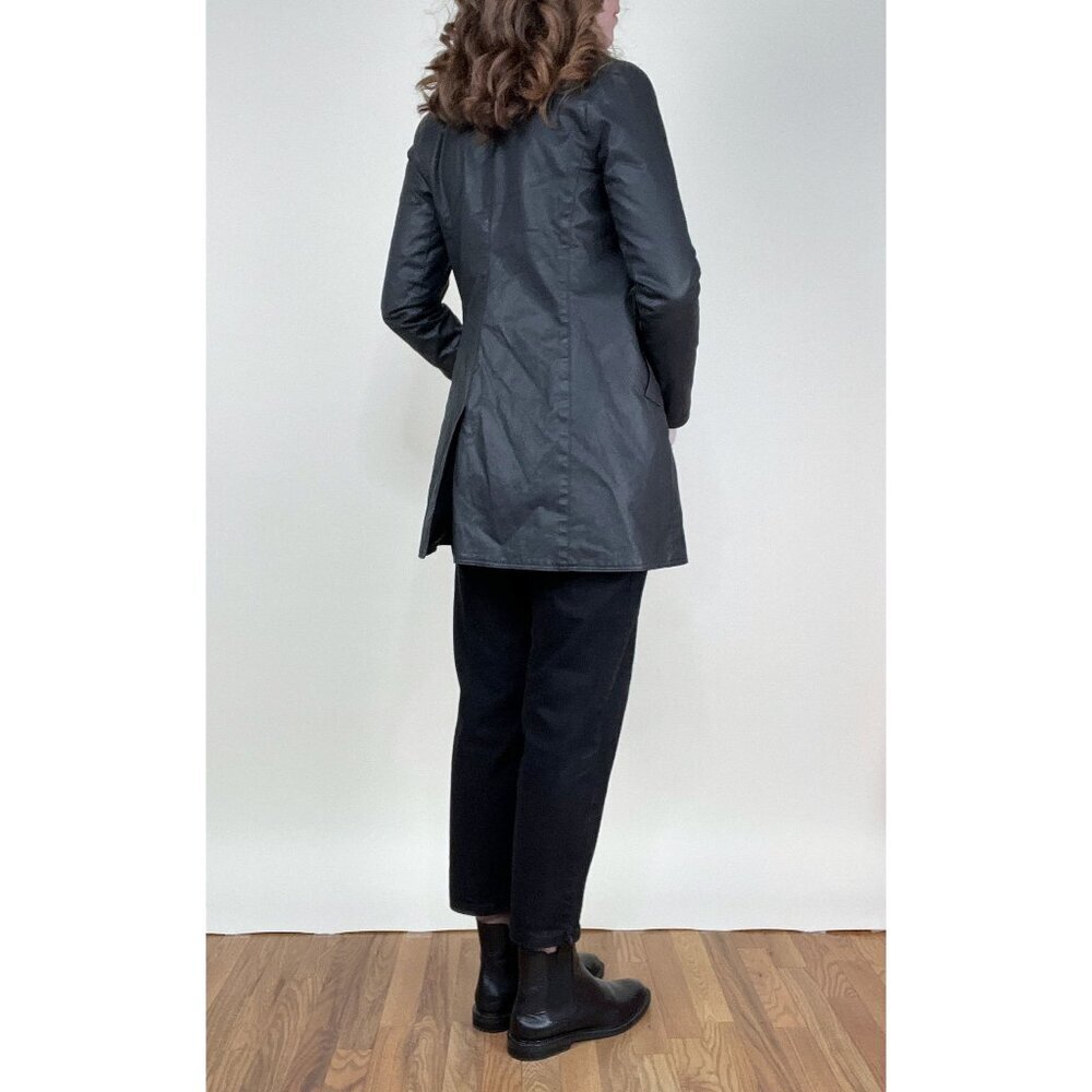 M0851 Waxed Cotton Faux Leather Peacoat Preppy Field Barn Utility Jacket Coat - Picture 3 of 9